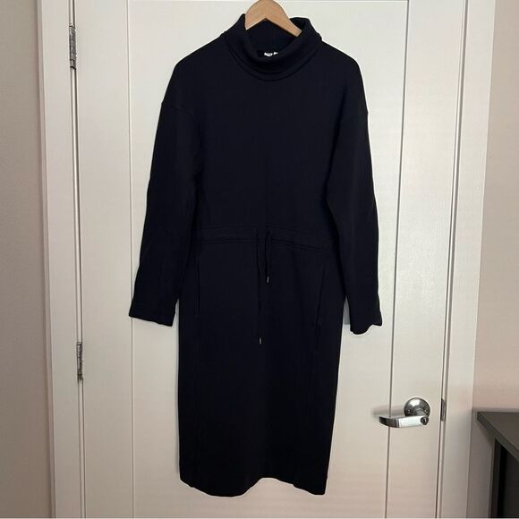 Uniqlo U Sweatshirt Dress S Navy Blue Long Sleeve Turtleneck Minimalist Pockets - Picture 1 of 13